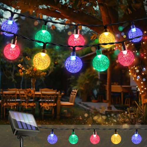 Guirnaldas Luces Exterior Solares, 11M 60LED Guirnalda Luces Solar, IP65 Impermeable, 8 Modos, Luces Solares, Interior y Exterior Cadena Bombilla para Jardín, Patio, Fiesta, Navidad (Multicolor)