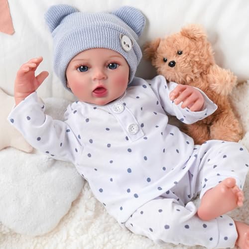 BABESIDE Muñecas Reborn Niño - Muñecos Realista - Ojos Azules - Cuerpo de Tela - Bebé Reales con Ropa y Accesorios, para Niñas de 3+ Años