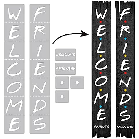 Welcome Friends Stencil for Painting On Wood, Large Letter Stencils for DIY, Porch Sign and Front Door Decor Cover