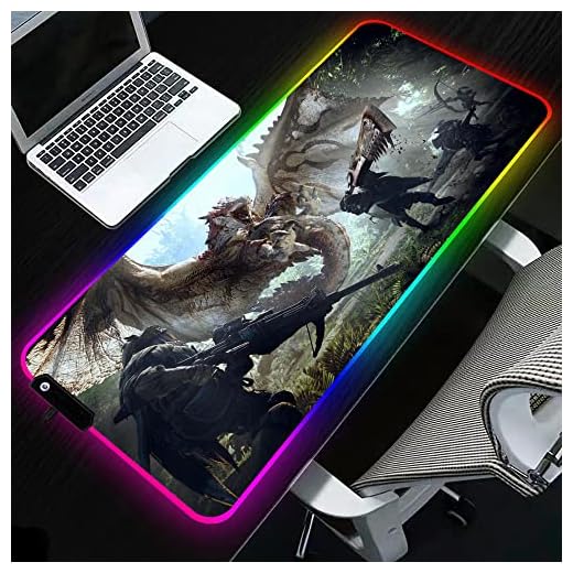 Mouse Pads Game Monster Hunter RGB Mouse Pad Gaming Computer Large Backlit XXL LED Gamer Carpet Desk Mat 31.49 inch x12 inch