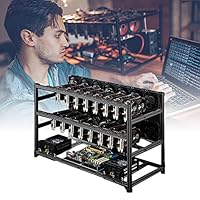 HRTX BTC Mining Frame, Crypto Mining Frame, geeignet für alle großen Mainboards und Netzteile, 6-19 Karten Silber und Schwarz können Auswahl bieten, BTC, ETH,Schwarz,16 Cards