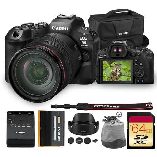 Canon EOS R6 Mark III Mirrorless Camera with 24-105mm f/4L is USM Lens | Full-Frame RF Camera with Advanced AF & 4K Video | for Weddings, Events & Creators + 64GB Card 200ES Bag