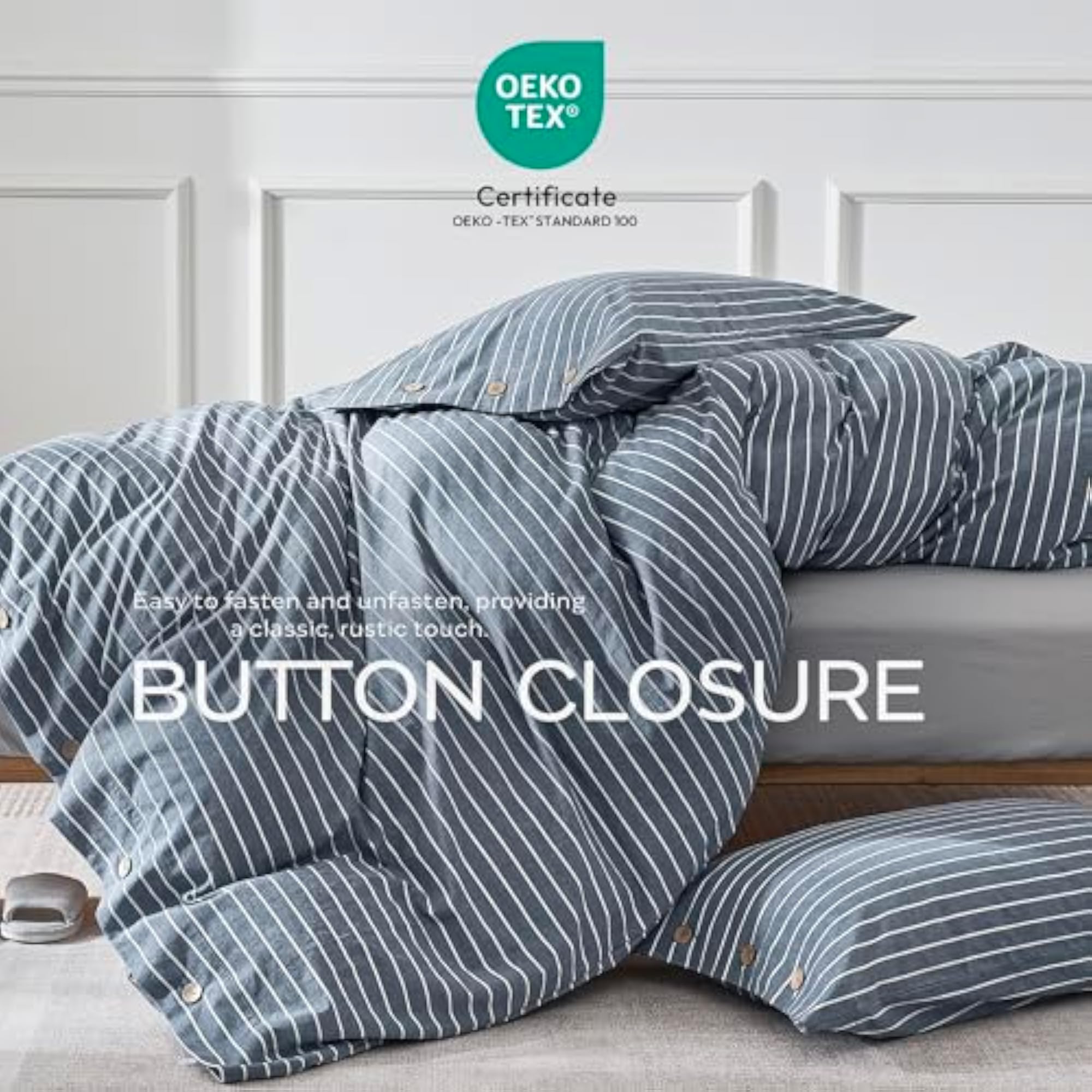 Washed Cotton Striped Duvet Cover Set, Full Size