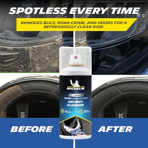 Image of Michelin Helmet Foam Cleaner Spray 150 ml | Anti-Bacterial & Anti Odor Foaming Formula | Safe on Skin, Hair, Visor & Padding | Deep Cleans Helmet Interior & Exterior