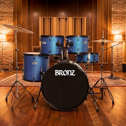 Image of ARCTIC COSMOS 5 Piece Complete Acoustic Drum Kit /Drumset with drumsticks, Cymbals and throne - With Hardware. Best Sounding shells, most durable build. (Blue)