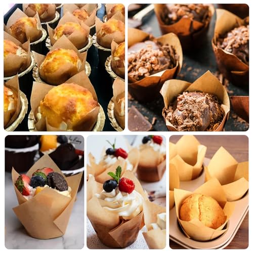 Neyimqr YJXZT 120 Counts Natural Tulip Cupcake Liners For Baking Cups, Food Grade Parchment Paper Muffin Liners Holders thumb #5