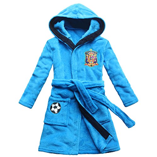 FEETOO] Equipo de fútbol de España Bata de niño Bordado Toga de Dormir para niños (12, Blue)