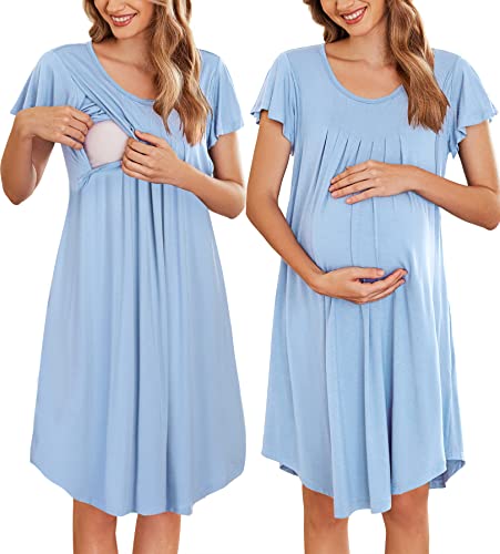 Image of Ekouaer Nursing Nightgown Labor and Delivery Gown Hospital Breastfeeding Dress for Women Short Sleeve Maternity Sleepwear