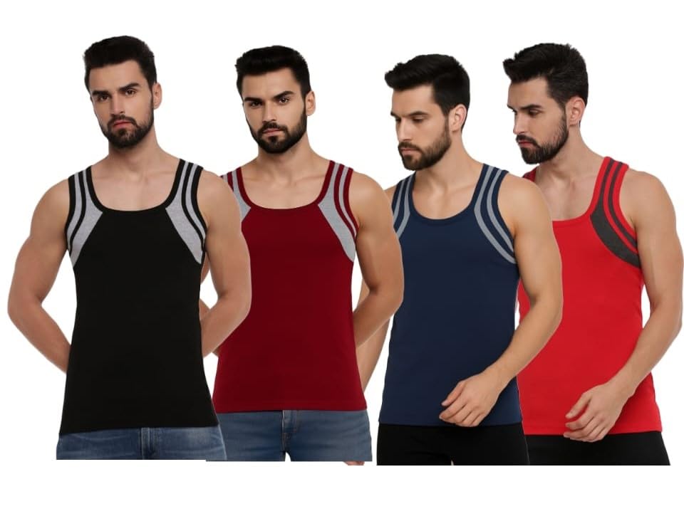 drako Men's 07 Gym Vest 100% Cotton Multicolour Pack of 4-picture-14