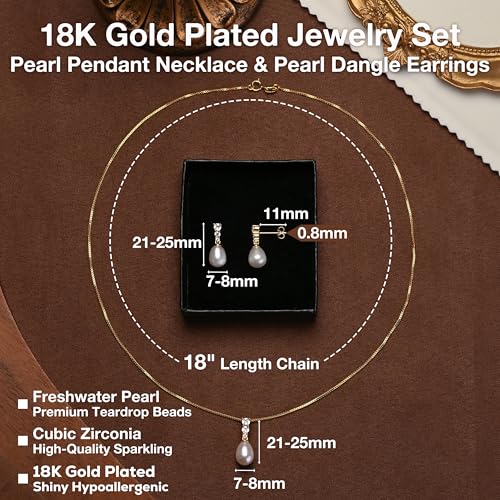 Pearl Jewelry Set For Women Freshwater AAAA Pearl Pendant Necklace & Earrings 18K Gold Plated with Sparkling Cubic Zirconia Jewelry Set for Wedding Prom Gift3