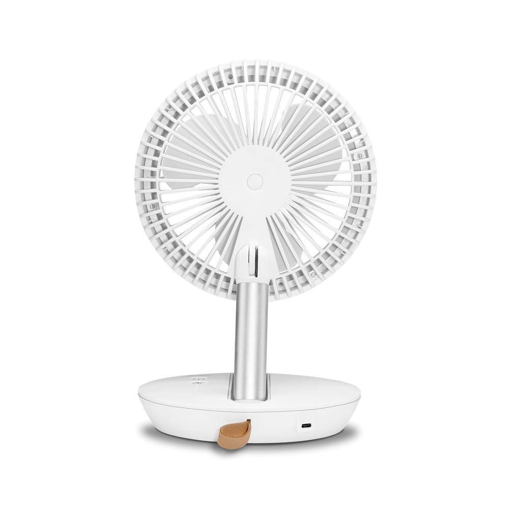 TROTEC TVE 2 W mini ventilatore da tavolo a batteria, 25 W, bianco | 2 velocità, rotazione 360°, compatto per ufficio, camera da letto, campeggio, viaggio e casa