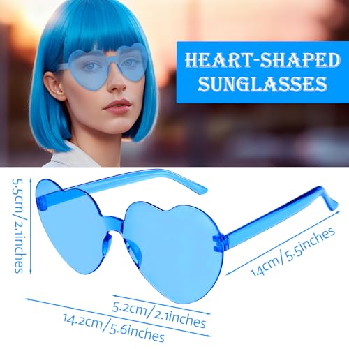 Image of 2 Pack Blue Bob Wigs with Heart Sunglasses for Women Men, Colorful Neon Bob Wig with Black Hair Cap for Christmas Halloween Party Bachelorette Photography Music Festival Princess Party
