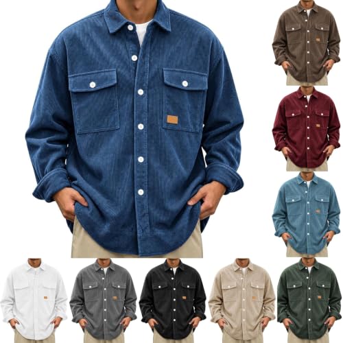 Corduroy Jacket Men Long Sleeve Button Down Chest Pockets Casual Shacket - image 1