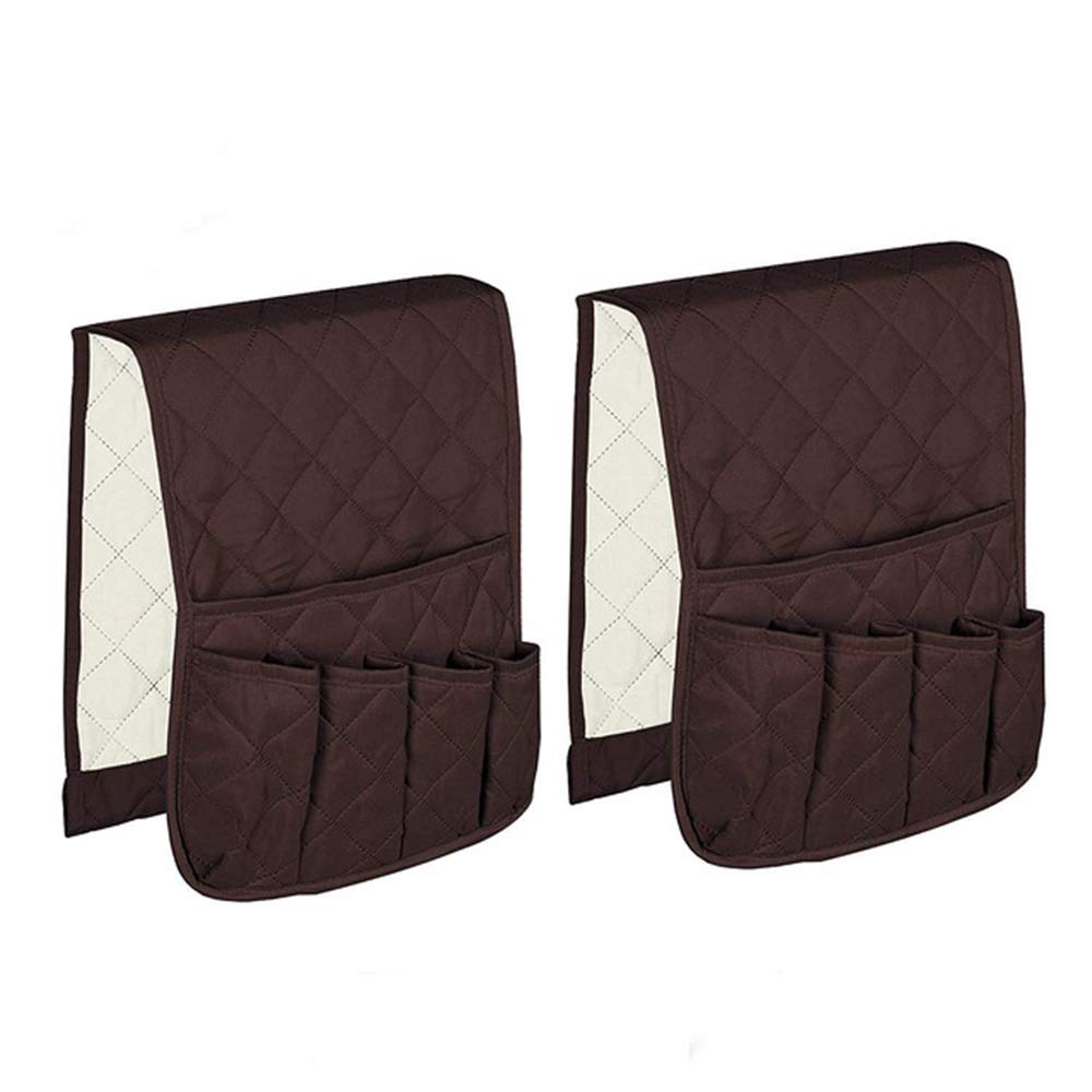2 Pack Non-Slip Couch Sofa Chair Armrest Organizer 5 Pockets Armchair Caddy Smart Phone, Book, Magazines, Ipad, TV Remote Control Holder (Brown)