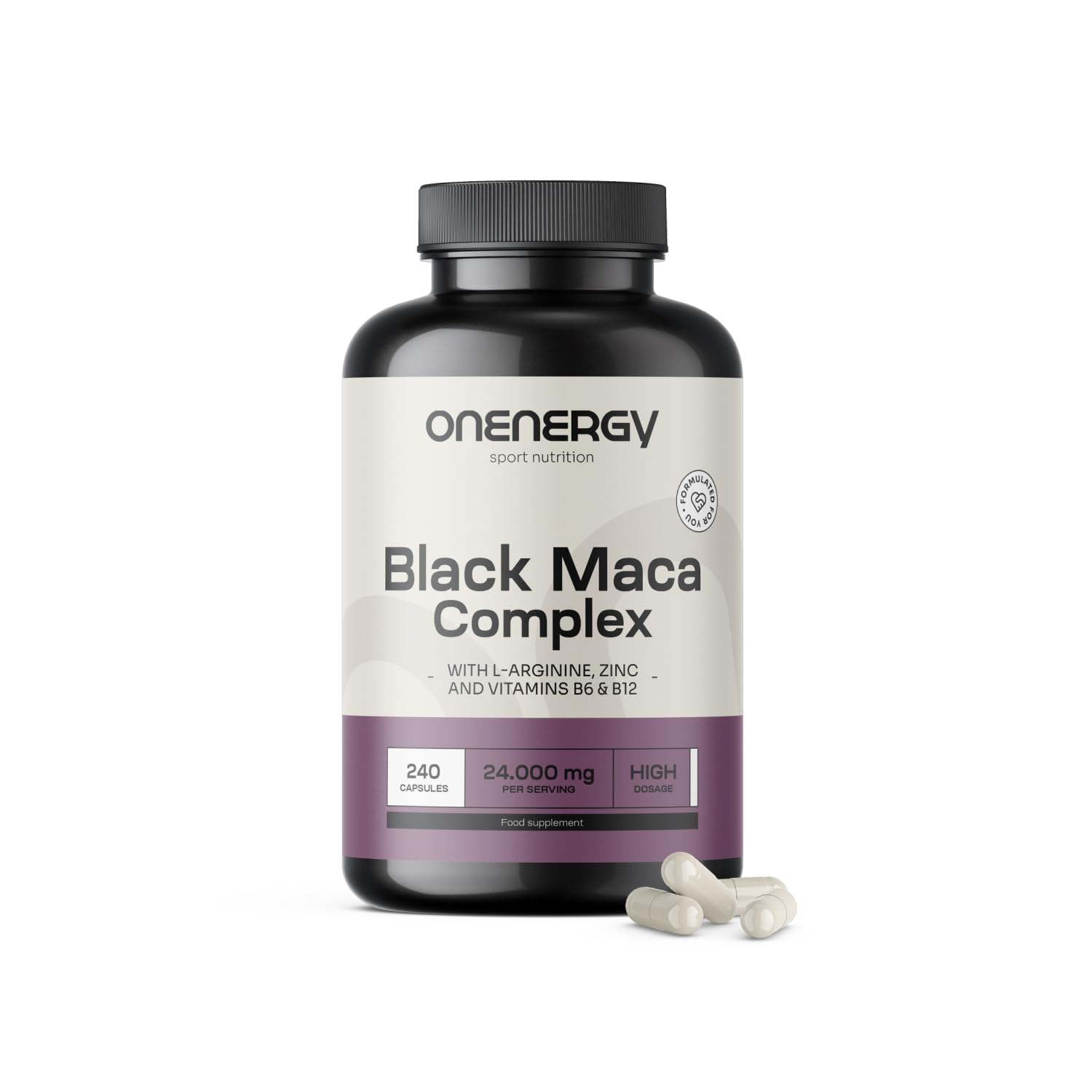 Schwarzes Maca Komplex 24.000 mg – 20:1 Extrakt – 240 Kapseln – Mit L-Arginin, Zink, Vitamin B6 und B12 – XXL Vorrat – Für Männer und Frauen