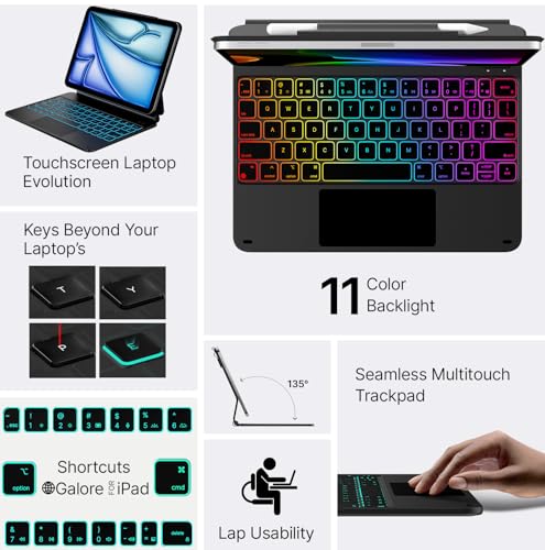 Image of typecase Edge Keyboard Case for iPad Air 11-inch(M4 /M3 /M2, 2026 /2025 /2024), iPad Pro 11 inch (4th /3rd /2nd /1st Gen) & iPad Air 10.9 inch 5 /4th Gen, Multi-Touch Trackpad, 11-Color Backlight, Carbon Fiber