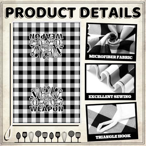 Image of Bencailor 6 Pcs Black White Plaid Kitchen Towels Decorative Sets Dish Towels Absorbent Fast Drying Hand Tea Vintage Hanging Reusable Cleaning Dishcloths for Cooking Farmhouse Bathroom Accessory