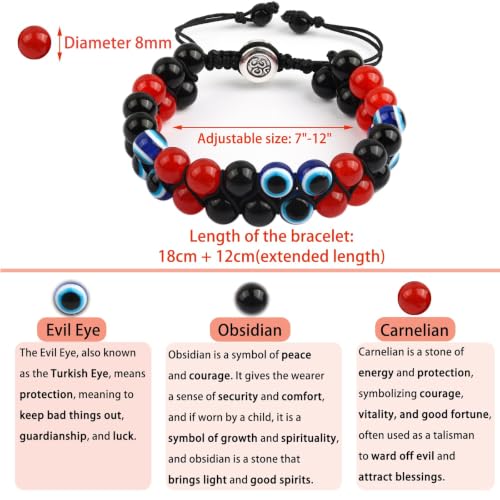 Image of Evil Eye Bracelet for Men Women - Triple Protection Bracelet - Tiger Eye and Black Obsidian Chakra Energy Healing Bracelet - 8mm Beads Good Luck Prosperity and Happiness Crystal Jewelry Stone