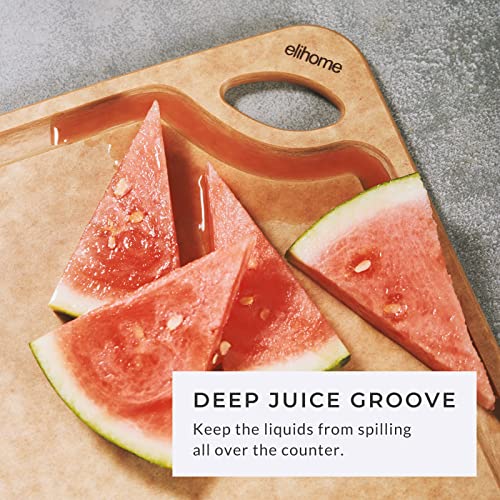 Premium Elihome Medium Cutting Board For Kitchen- Natural Wood Fiber Composite, Dishwasher Safe, Eco-Friendly, Juice Grooves, Non-Porous, Reversible, Bpa Free, Made In Usa, 13"X 10"X 1/4” #TOP1
