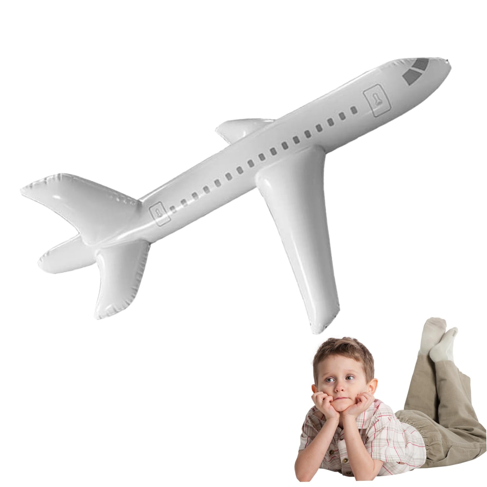 Inflatable Airplane for Kids 39.4inch Cute Cartoon Inflatable Aircraft Foldable White Indoor Outdoor Swimming Toy Airplane Birthday Prsesent, Décoration de jardin