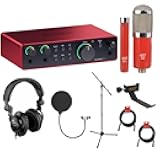 Focusrite Scarlett 2i2 USB-C Audio Interface (4th Gen) with MXL 550/551 Mic Ensemble (Red), Headphones, Pop Filter, Headphone Holder, Mic Stand & 2x XLR Cable Bundle