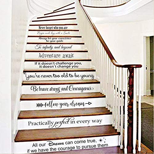 BATTOO Stairway Decals Die Cut Inspirational Quotes Vinyl Wall Sticker for Stairs Staircase Decor Set 11 Family Decor Home Art Housewarming Gift up to...