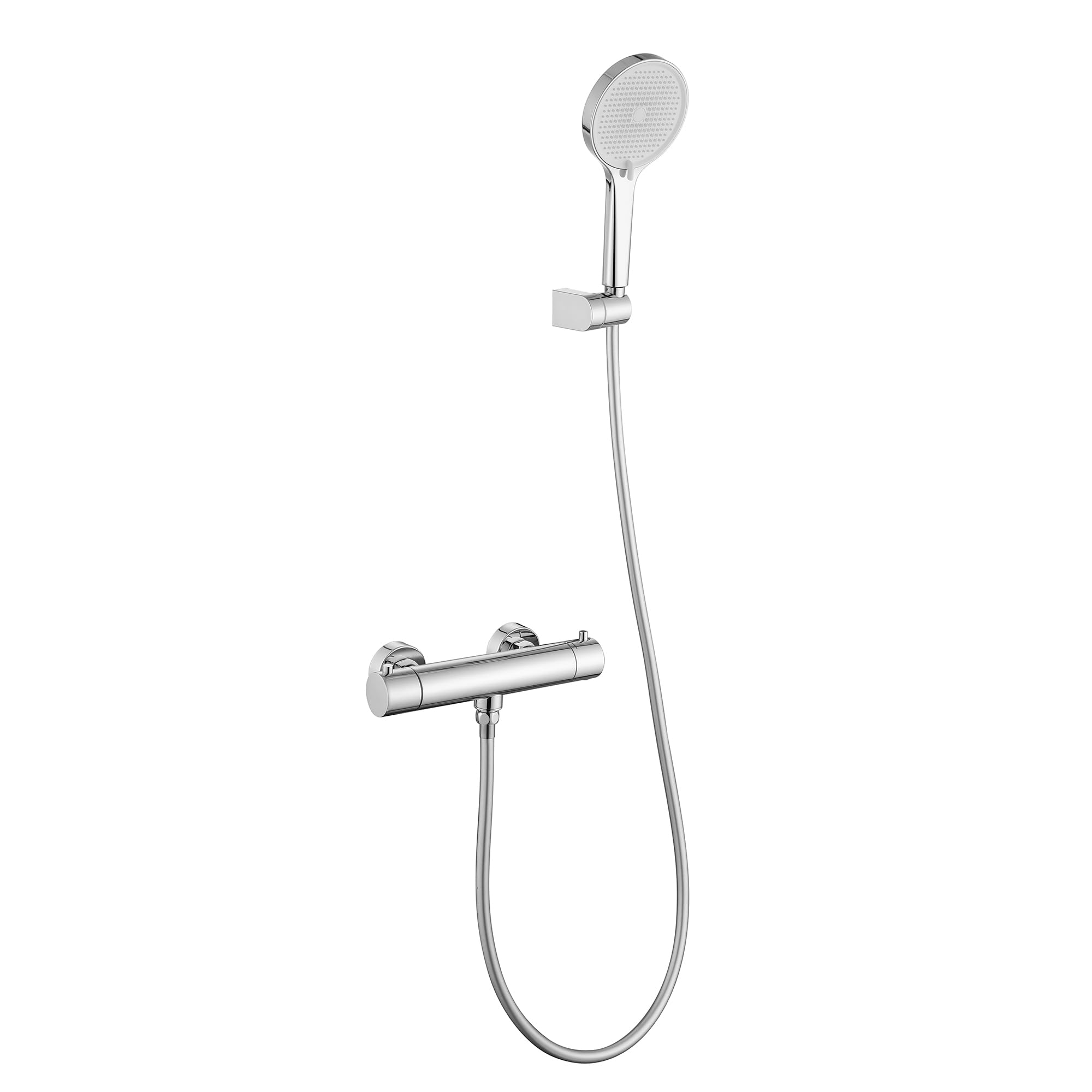 Friota Matte Black Thermostatic Shower Mixer Combi, Anti Scald 38Β°C Constant Temperature Control Shower Mixer Bar, Safety Lock Button Exposed Wall Mounted Bath Shower Mixer Taps with Hand Shower Set