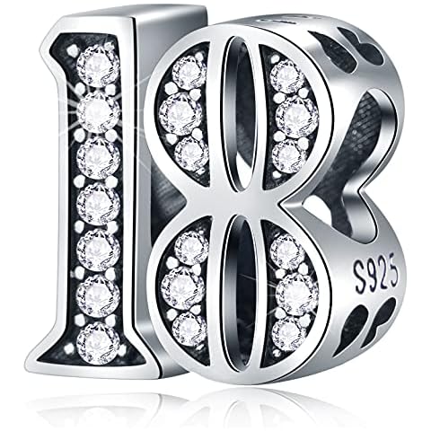18 Birthday Charms fits Pandora Charm Bracelet, 925 Sterling Silver 18th Anniversary Beads with CZ Birthstones, Number 18 Year Old of Love Gifts for Sister/Girl/Boy Cover