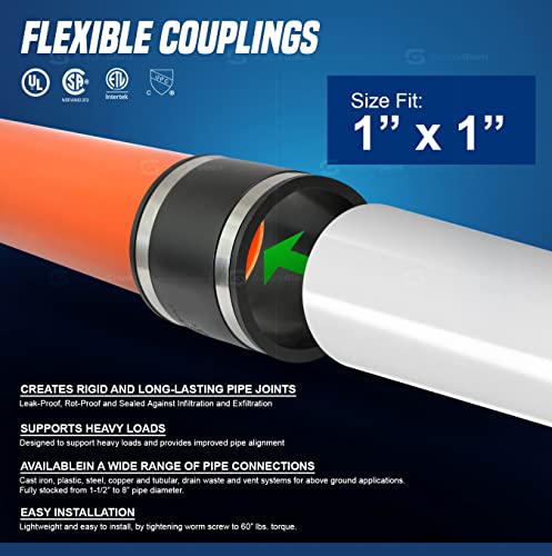 Image of SUPPLY GIANT 6I44 Flexible Pvc Rubber Coupling with Stainless Steel Clamps, 1 Inch, Black