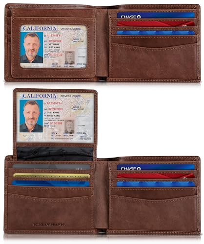 Image of SERMAN BRANDS 2 ID Window Wallet for Men RFID Blocking Leather, Bifold Top Flip, Extra Capacity Travel Wallet