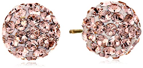 14k Yellow Gold Rose Swarovski Elements Crystal Button Earrings