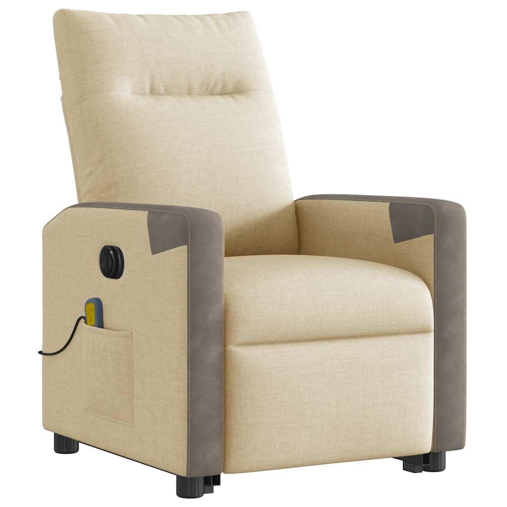 Sillón elevador eléctrico reclinable de tela crema con 6 puntos de vibración y marco estable, función de elevación e inclinación de 135 grados para mayor comodidad