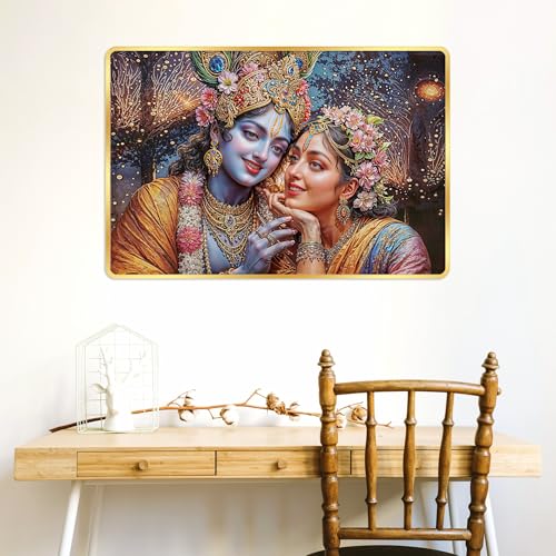 Image of Indianara Radha Krishna Painting With Golden Frame, 18 x 12 Inches, Religious Wall Art(10111GP)