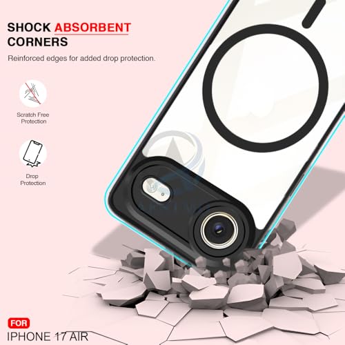 Image of AESTMO iPhone 17 Air Back Cover | 360 Protection | Crystal Clear Hard Back Transparent | Compatible with MagSafe Accessories (PC+TPU, Black Bumper)