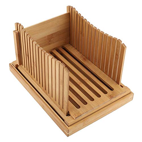 Guía para cortadora de pan, Guía para cortadora de pan de bambú plegable con bandeja para recoger migas Suministros para pan de cocina