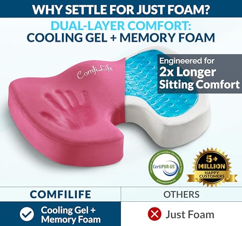 Image of ComfiLife Premium Gel & Memory Foam Seat Cushion - Doctor Recommended Office Chair Cushion, Car Seat Cushion - Chair Cushions for Back & Sciatica Pain Relief - Seat Cushions for Office & Desk (Pink)