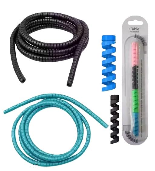 Cable Protector Spiral, Cable Charger Protector, 1.5 Meters Cable Tube Winder Cord Charger Protector Saver for iPhone & Android Charging Cables (Pack Of Two + One) - MULTI COLOR
