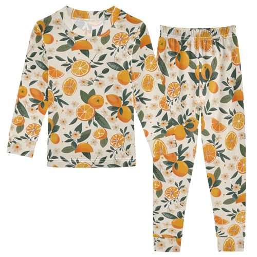 Citrus Orange Green Footless Fall Clothes Pyjamas Sets 18M