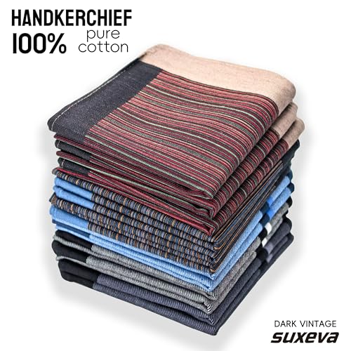 Image of Men's 12pcs 100% Cotton Checkered Handkerchiefs Gift Box, 15.75 Inch Soft Breathable Absorbent Large Pocket Squares