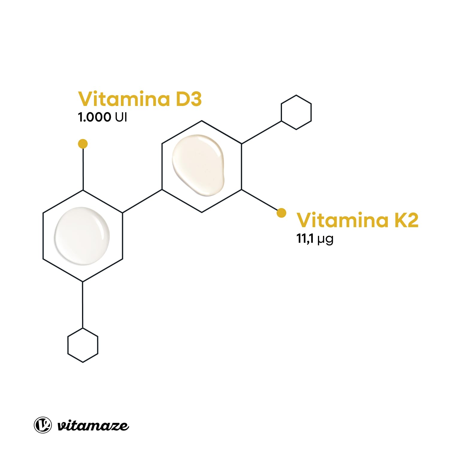 Vitamina D3 + K2 Gocce, 1000 UI ad Alta Dose, Vegetariano & Liquido (99,7+% All-Trans MK-7), 50 ml (1700 Gocce), Elevata Biodisponibilità, Nessun Additivo Inutile, Vitamaze