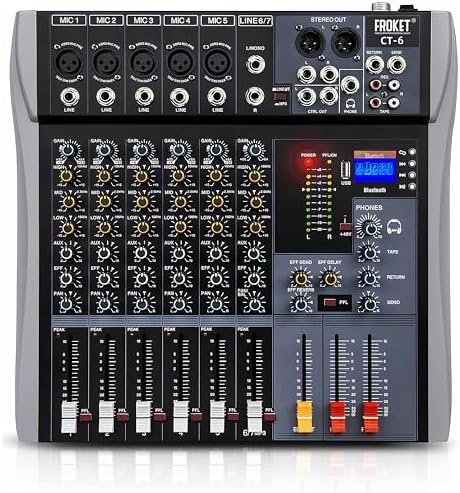 Amazon.com: Froket Professional Audio Mixer Sound Board 6 Channel Audio ...