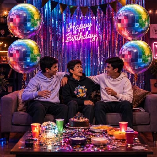 Image of Party Propz Disco Party Decorations - 4Pcs Multicolor Disco 4D Foil Balloon Decoration Kit Foil Balloons for Birthday Decoration, Disco Party, Anniversary, Bachelorette & Party Decorations (Foil)