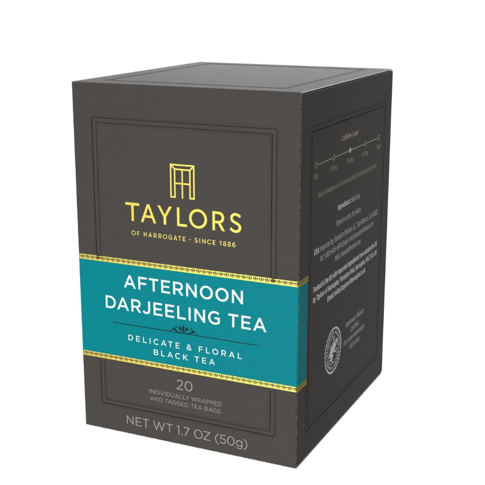 Taylors of Harrogate Afternoon Darjeeling Tea Delicate & Refreshing Black Tea / Té Nero del Pomeriggio Delicato & Rinfrescante - 1 x 20 Individually Wrapped and Tagged Tea Bags (50 Gram)