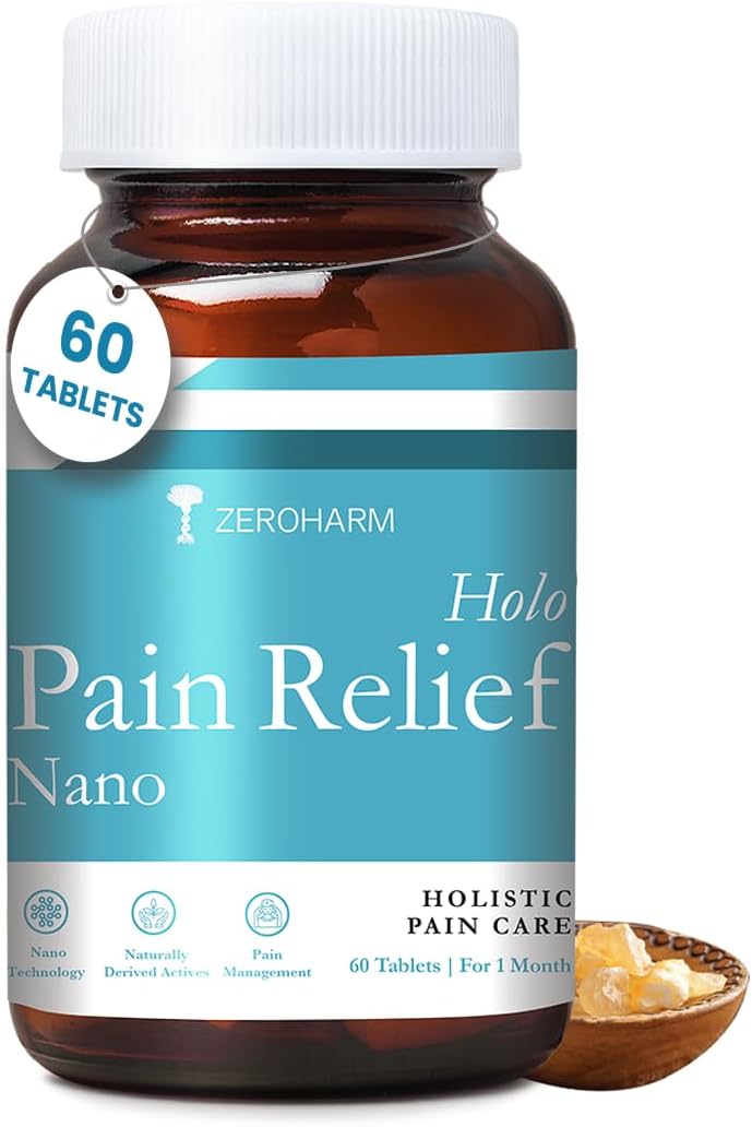 ZEROHARM Holo Pain Relief Tablets|Plant-Based|Pain Management|Reduces Knee-Joint Pain|Improves Mobility|Willow Bark,Boswellia,Turmeric&Ginger|Body Pain Relief|Non-Addictive|60 Veg Tablets