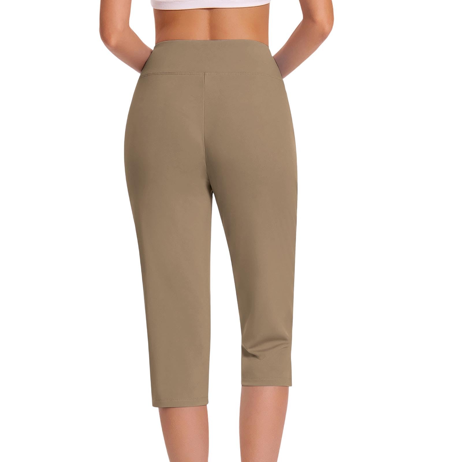 Pantalones de Chándal para Mujer, 3/4 Siete Octavos Elásticos de Cintura Alta, Pantalones de Golf de Corte Recto, Capris Imperdibles para Trabajo, Gimnasio o Running, Tejido Ligero para Verano