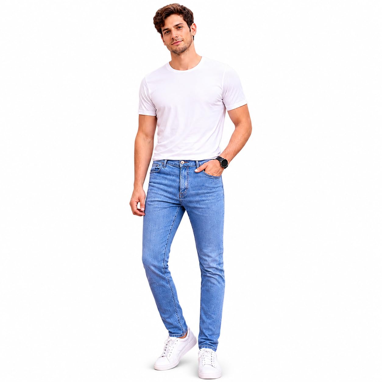 S R Men's Blue Slim Fit Denim Jeans, 100% Cotton, Stretchable, Mid Rise, 5-Pocket Casual Wear-picture-23