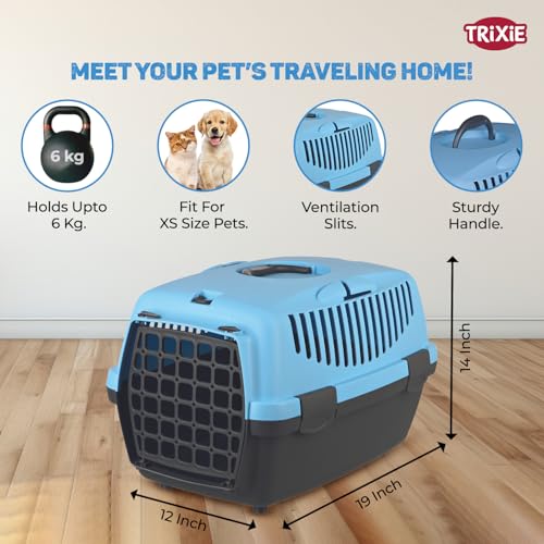 Image of Trixie: - Capri 1 Pet Carrier | Made with Biodegradable Plastic, Perfect for Cats, Dogs, Rabbits and Other Small Animals | Can Hold Upto 6 Kg - 19 x 13 x 12 inch, Pastel Blue