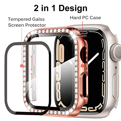Miimall Bling Case Compatible for Apple Watch Series 8/7 45mm, PC Case with Tempered Glass Screen Protector&Crystal Diamonds - Image 3