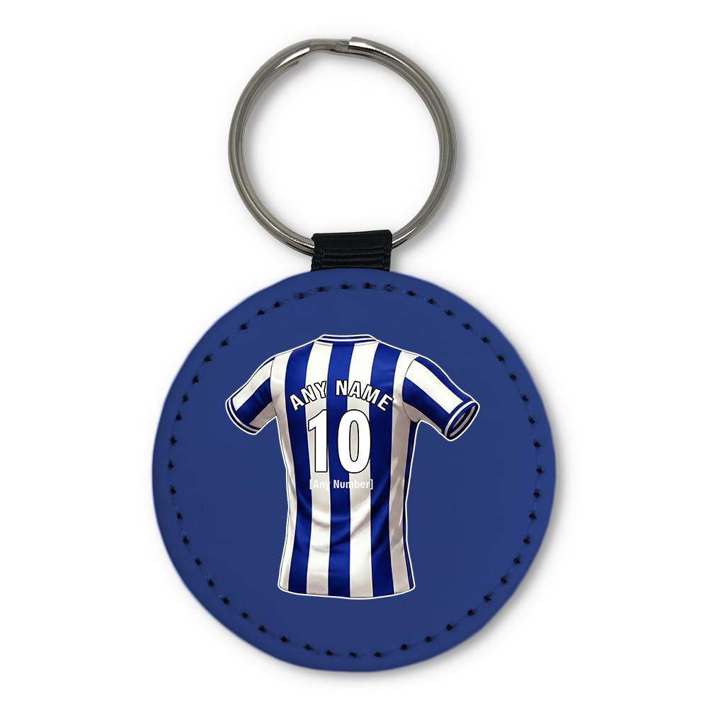 UNIGIFT Personalised Gift - Sheffield Blue Fan Round Keyring (Blue and White Stripes Football Jersey Design) Custom Name Keychain - Owlerton S6 Club