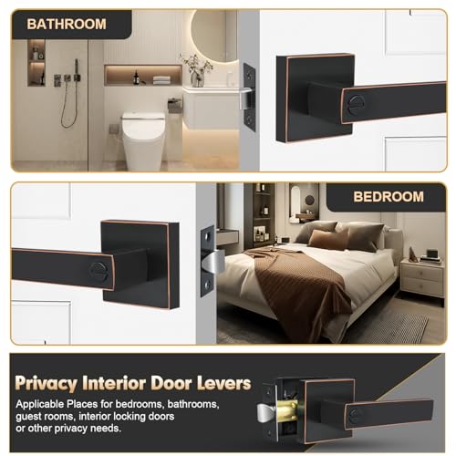Privacy Door Levers, 5 Pack Oil Rubbed Bronze Door Handles Interior Heavy Duty Bed and Bath Keyless Door Locksets, Reversible for Left Right Handed Doors